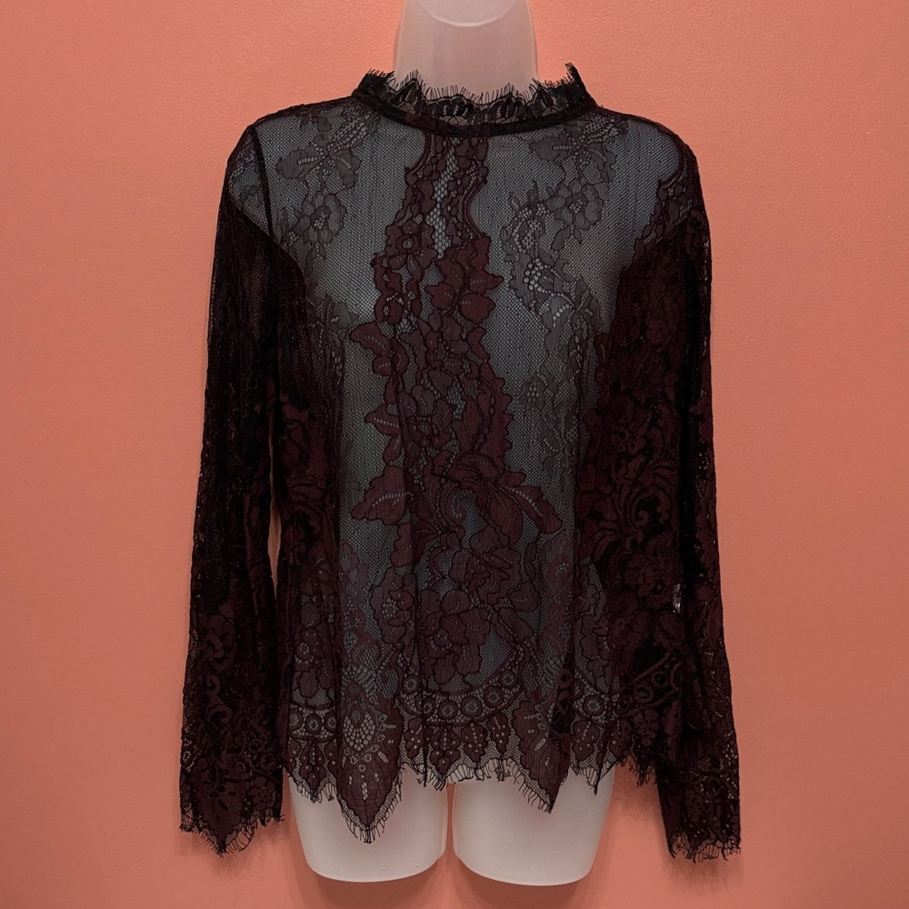 Adiva Black and Burgundy Lace Top